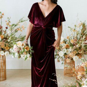 Revelry Gwen Velvet Dress in Terracotta